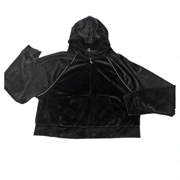 Victoria’s Secret On Point Black Full Zip Velour Hoodie Women’s size Large - Picture 4 of 13